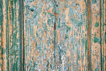 Old  wooden door painted with copy space