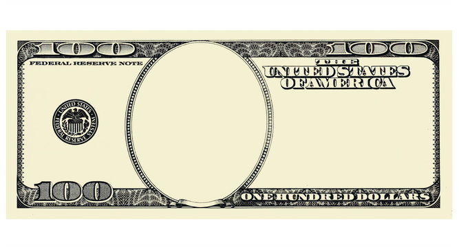 100 Dollar Bill Front with copyspace, isolated for design