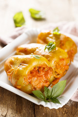 Baked capsicum, stuffed with rice
