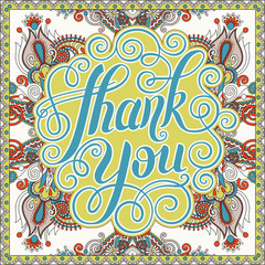 thank you handwritten lettering inscription on floral ethnic bac