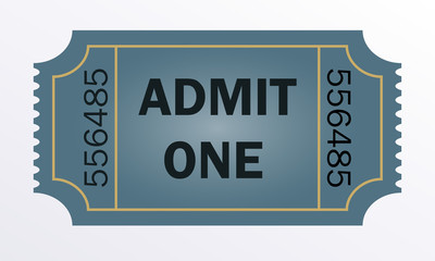 Admit one ticket isolated on white background. Vector illustration.
