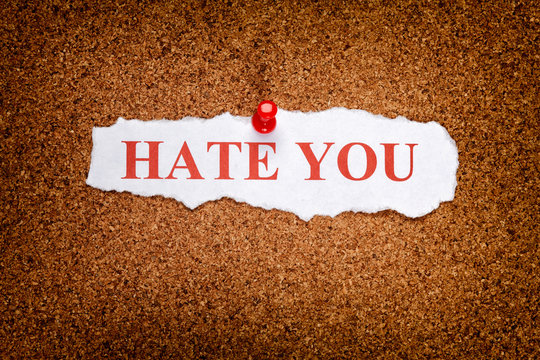 Torn piece of paper with phrase Hate you