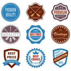 Premium quality, best price, vintage design badges and labels set. Vector illustration.