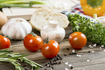 Products on a wooden table