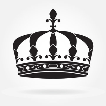 Crown icon isolated on white background. Black crown silhouette. Vector illustration