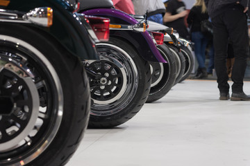 Obraz na płótnie Canvas Side view of rear wheels of motorcycle