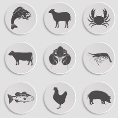 Icons Set -Animal, Meat, Seafood 