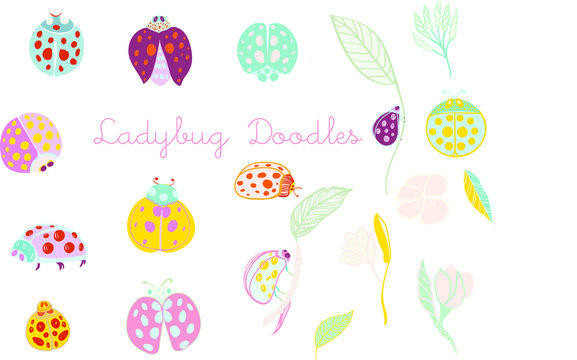 Colorful Ladybug hand drawn motifs vector file