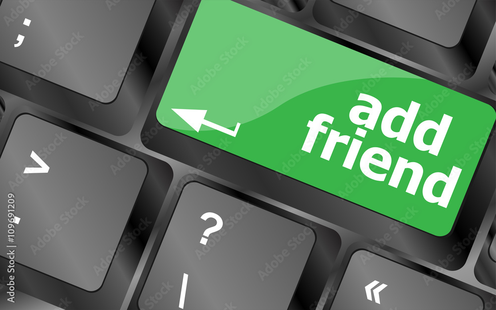 Poster keyboard with add friend button, social network concept. keyboard keys icon button vector. keyboard 