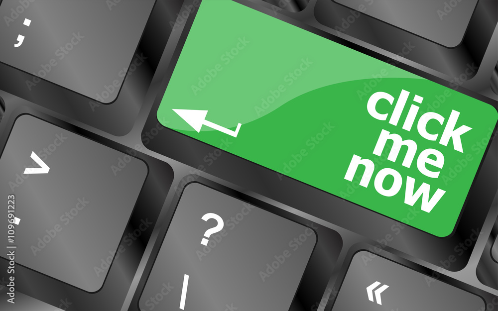 Poster keyboard with click me now button, internet concept. keyboard keys icon button vector. keyboard icon