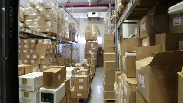Indoor warehouse with boxes