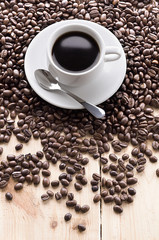 Coffee. Cup of coffee. Coffee beans .