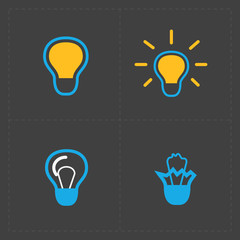 Colorful Light bulbs. Bulb icon set. 