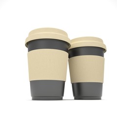 Three paper coffee cups. 3d rendering.
