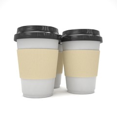 Three paper coffee cups. 3d rendering.