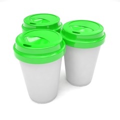 Three paper coffee cups. 3d rendering.