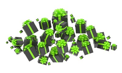 flying gift boxes on white. 3d rendering.