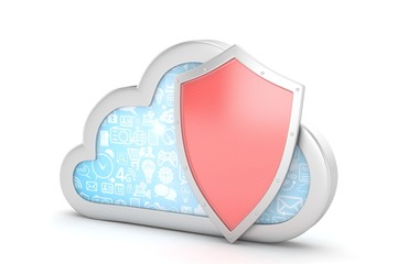 cloud and shield, cloud security concept. 3d rendering.