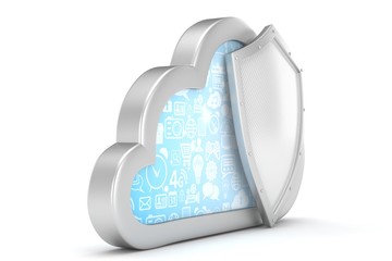 cloud and shield, cloud security concept. 3d rendering.