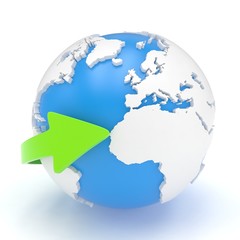 Arrow and Earth globe. 3d render