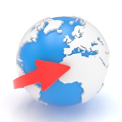 Naklejka premium Arrow and Earth globe. 3d render