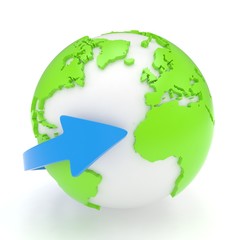 Arrow and Earth globe. 3d render