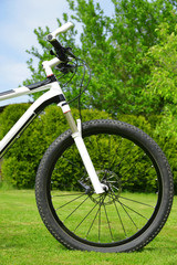 Fototapeta na wymiar Bicycle on the grass in the meadow.