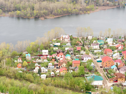 River Flood Aerial View  Homes and Park