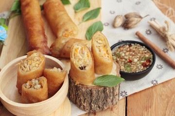 Fried spring rolls traditional for appetizer food.