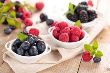 Fresh berries in bowls.