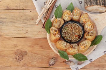 Fried spring rolls traditional for appetizer food.