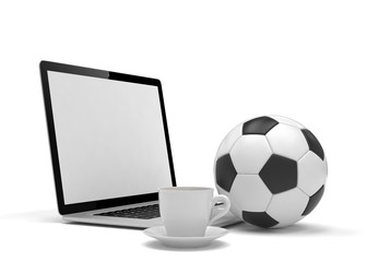 laptop and soccer football ball. on line soccer betting concept. 3d rendering.