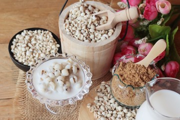 Cooked millet seeds with milk and sugar.