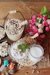 Cooked millet seeds with milk and sugar.