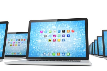 many  laptop on white background. 3d rendering.