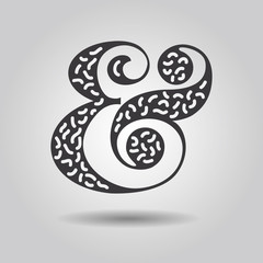 Abstract ampersand sign with texture on gray gradient background