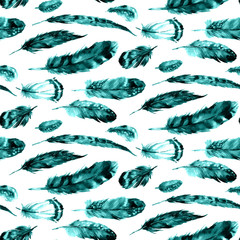 Watercolor feathers seamless pattern