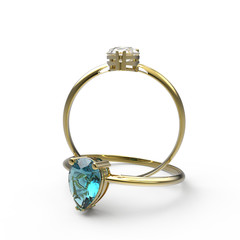 Wedding rings with diamonds. 3D rendering