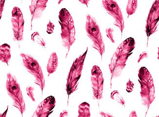 Watercolor feathers seamless pattern