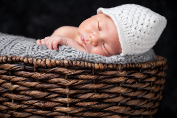 Beautiful newborn inside a basket