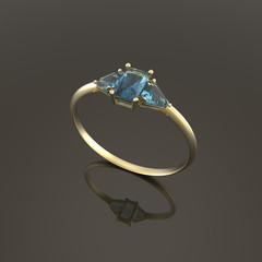 Wedding ring wiith diamond. 3D illustration