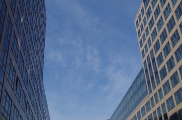 an office building and blue sky