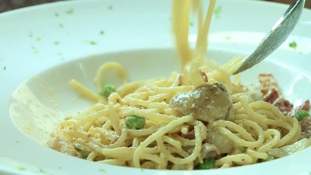 Eating Nuddle meal for breakfast