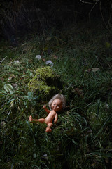 Scary doll. Child abuse. Crime scene