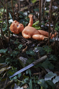 Scary doll. Child abuse. Crime scene. Lost