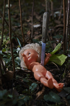 Scary doll. Child abuse. Crime scene. Lost