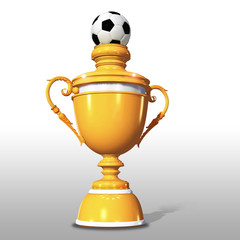 Siegerpokal mit Fussball 3d, freigestellt