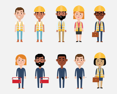 Character Illustrations Depicting Construction Occupations