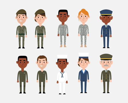 Character Illustrations Depicting Military Occupations