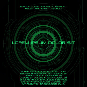 Digital eye cosmic circled futuristic background flyer template with text. Vector illustration. Eps 10
